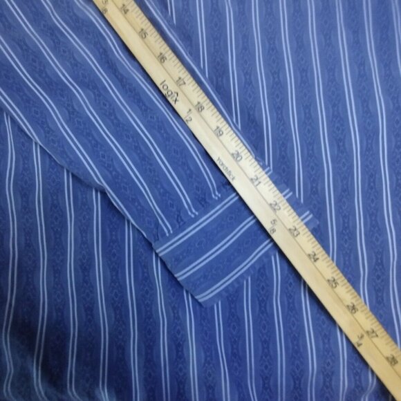 Johnson‎ & Murphy Mens Large Blue Striped Button Cotton Shirt - Picture 8 of 10